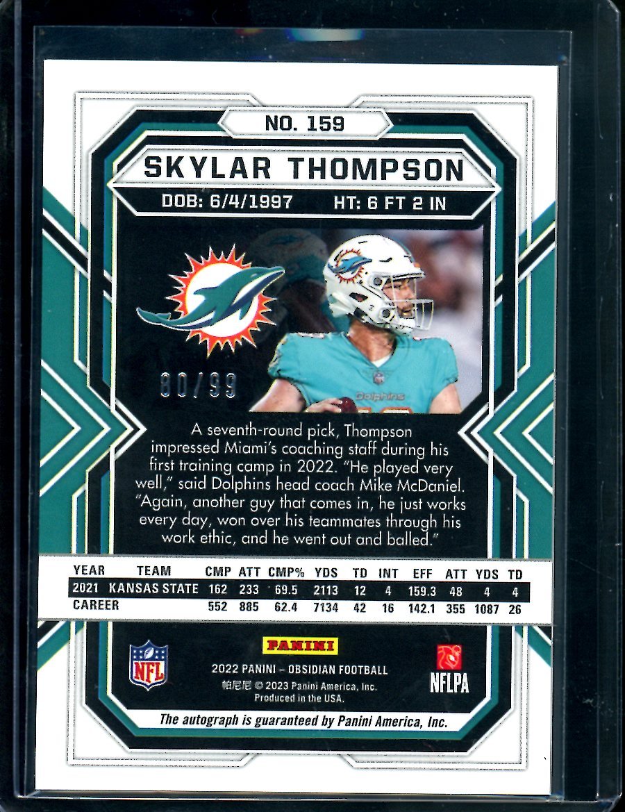 2022 Panini Obsidian Skylar Thompson Rookie Auto Orange Etch /99 Dolphins - Trading Card Market