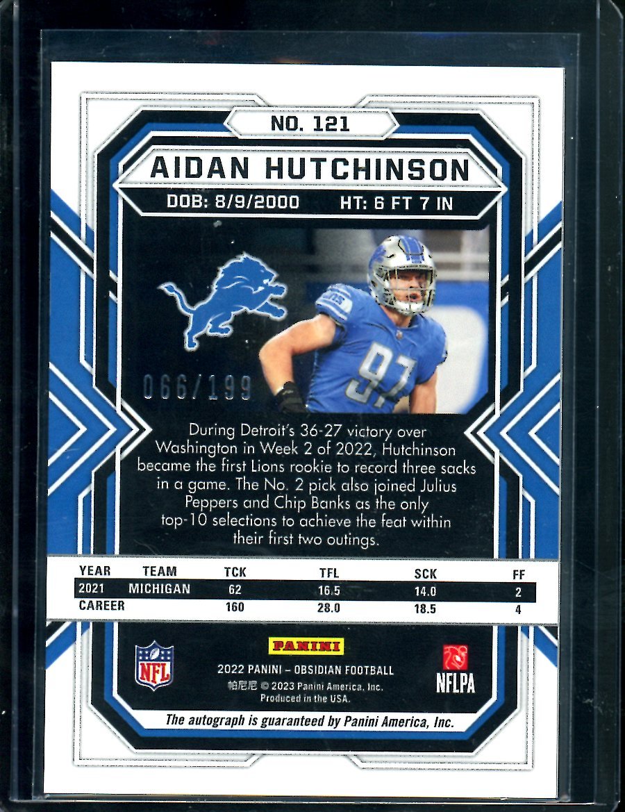 2022 Panini Obsidian Adian Hutchinson Rookie Auto /199 Lions - Trading Card Market