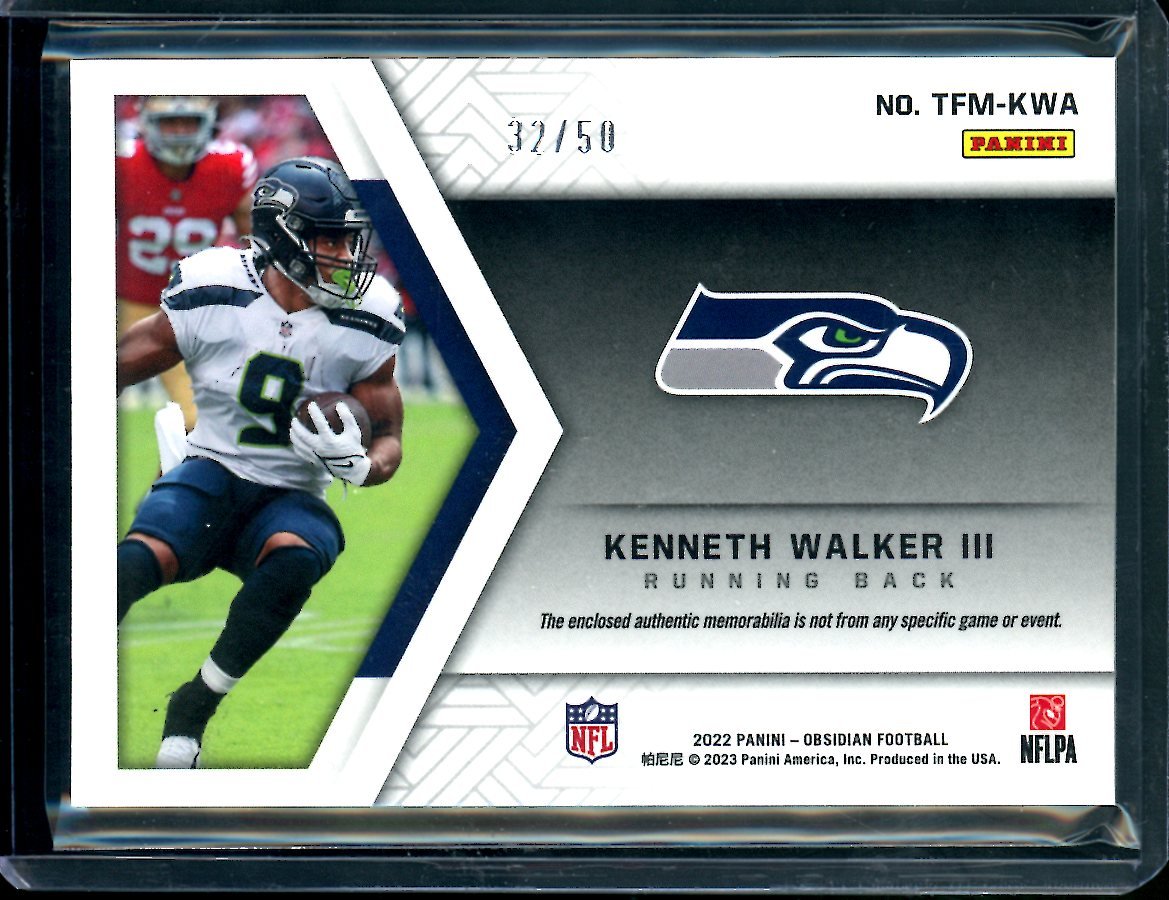 2022 Panini Obsidian Kenneth Walker III Rookie Triple Patch Green Etch /50 Seahawks - Trading Card Market