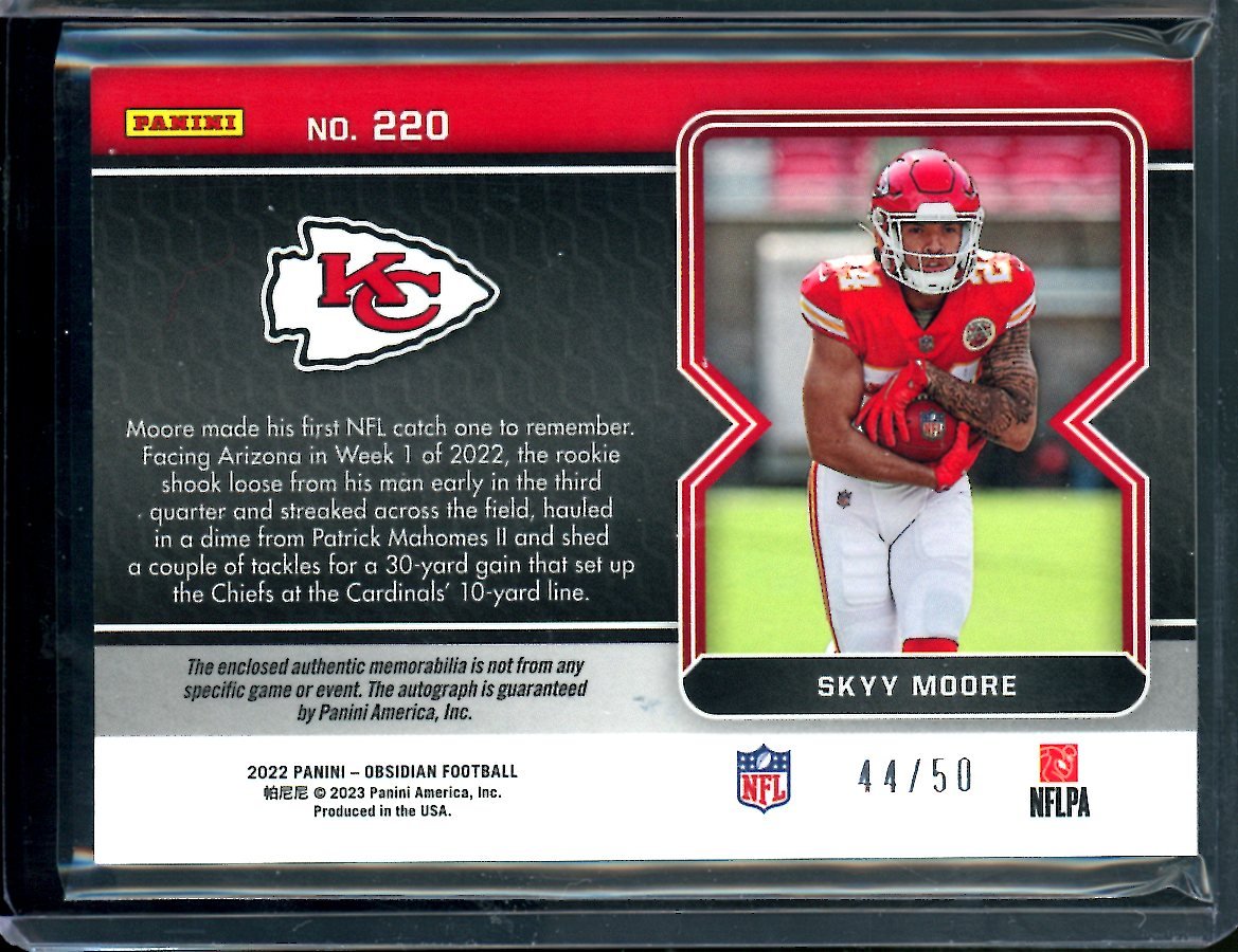 2022 Panini Obsidian Skyy Moore Rookie RPA Green Etch /50 Chiefs - Trading Card Market