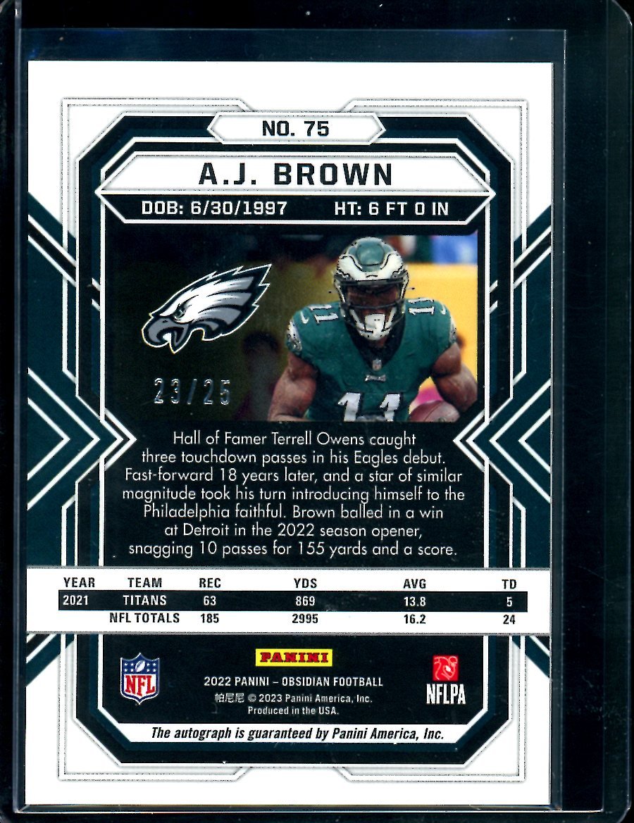 2022 Panini Obsidian A.J. Brown Auto /25 Eagles - Trading Card Market