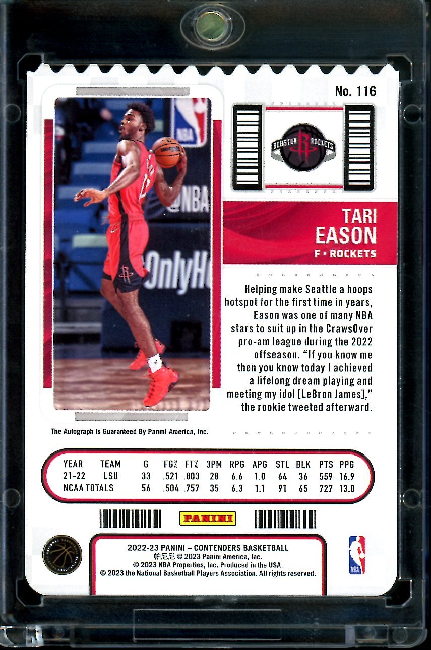 2022/23 Panini Contenders Tari Eason Rookie Ticket Stub Auto /17 Rockets - Trading Card Market