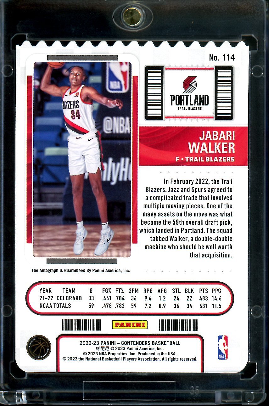 2022/23 Panini Contenders Jabari Walker Rookie Ticket Stub Auto /34 Trailblazers - Trading Card Market