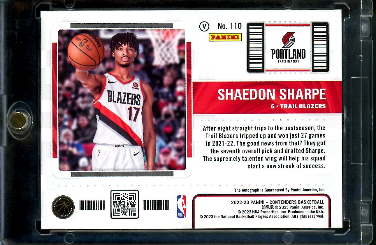 2022/23 Panini Contenders Shaedon Sharpe Rookie Playoff Ticket Auto Variation /99 Trailblazers - Trading Card Market