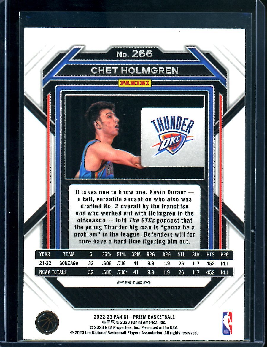 2022/23 Panini Prizm Chet Holmgren Rookie Silver Thunder - Trading Card Market