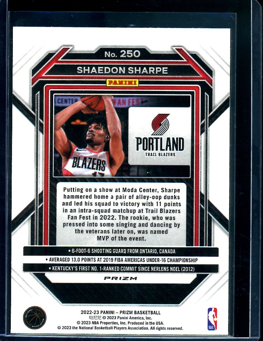 2022/23 Panini Prizm Shaedon Sharpe Rookie Hyper Trailblazers - Trading Card Market