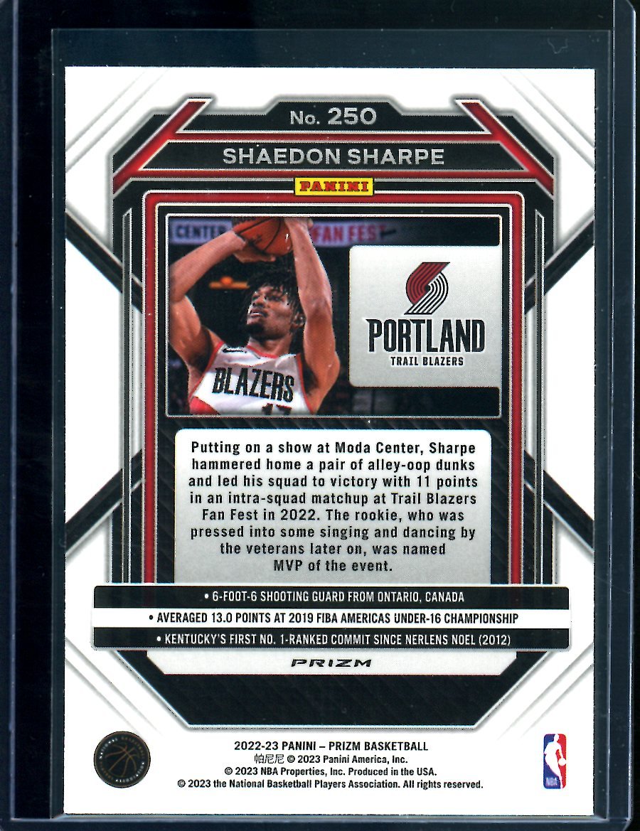 2022/23 Panini Prizm Shaedon Sharpe Rookie Silver Trailblazers - Trading Card Market