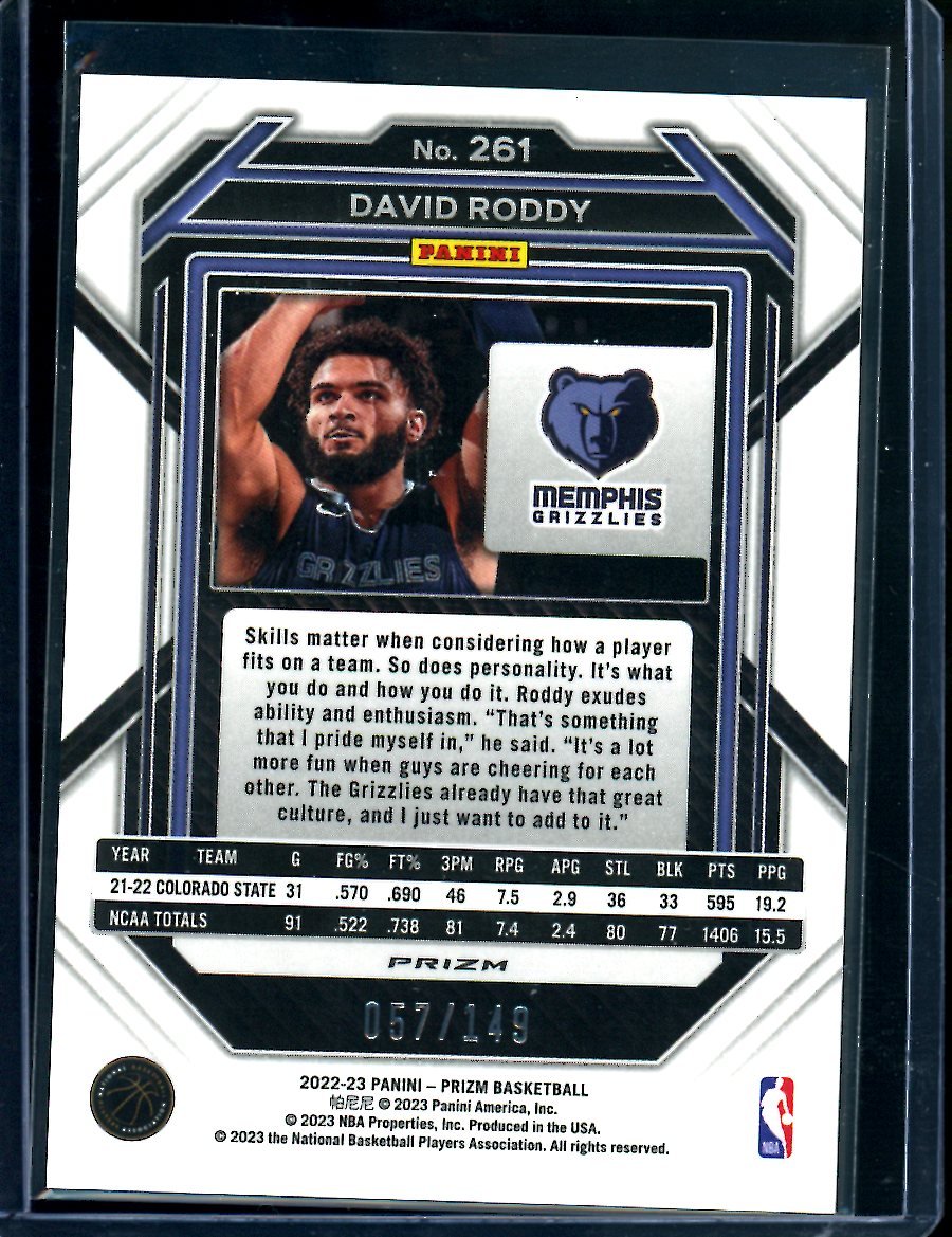 2022/23 Panini Prizm David Roddy Rookie Purple Ice /149 Grizzlies - Trading Card Market