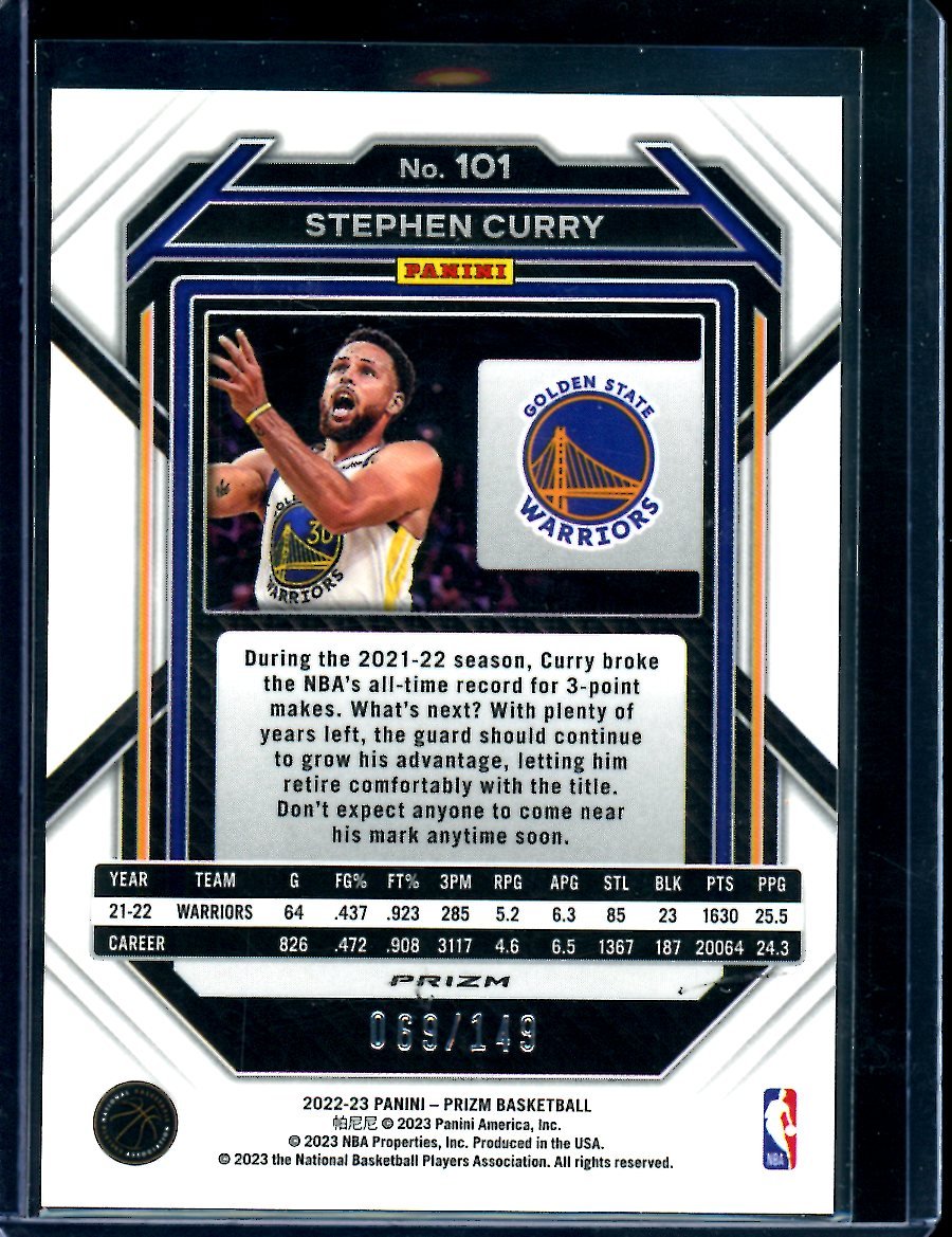 2022/23 Panini Prizm Stephen Curry Purple Ice /149 Warriors - Trading Card Market