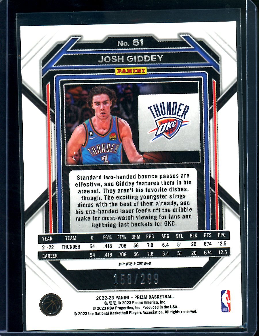 2022/23 Panini Prizm Josh Giddey Red /299 Thunder - Trading Card Market