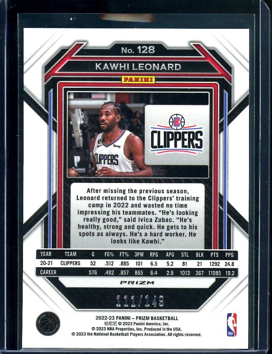 2022/23 Panini Prizm Kawhi Leonard Purple Ice /149 Clippers - Trading Card Market