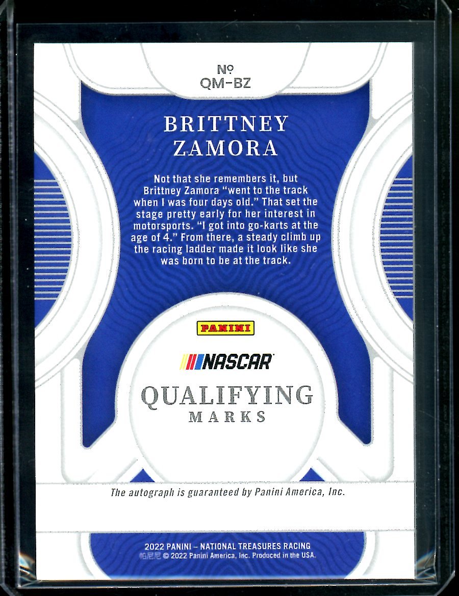 2022 Panini National Treasures Brittney Zamora Qualifying Marks Auto /25 NASCAR - Trading Card Market