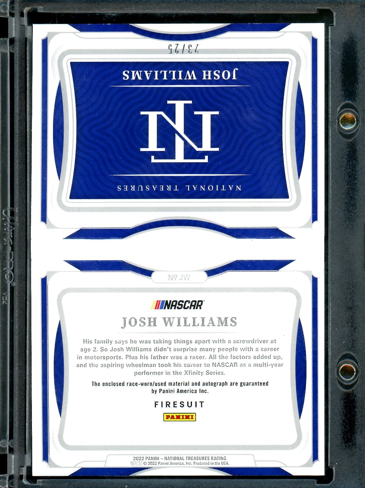 2022 Panini National Treasures Josh Williams Booklet Patch Auto /25 NASCAR - Trading Card Market