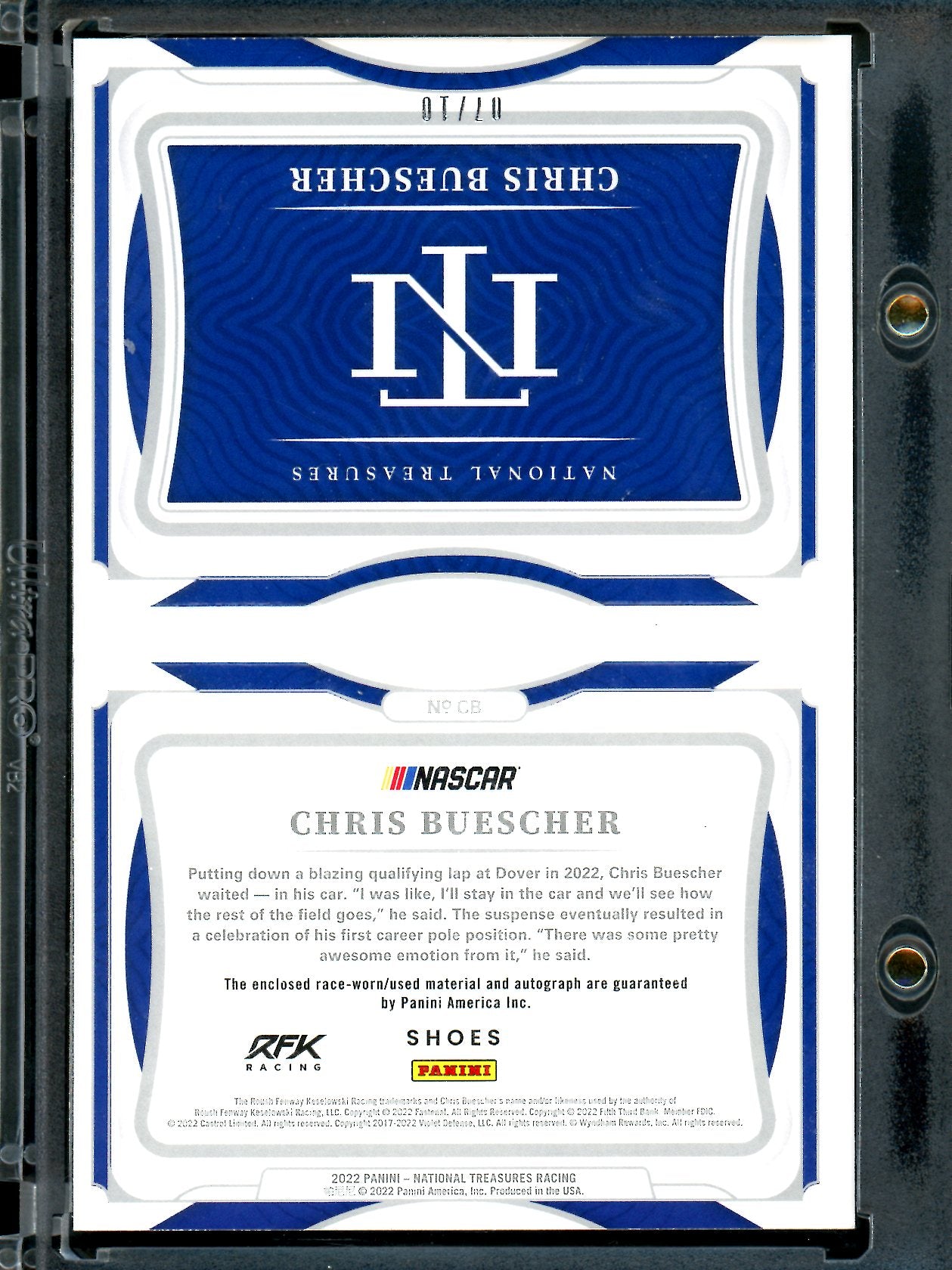 2022 Panini National Treasures Chris Buescher Booklet Patch Auto /10 NASCAR - Trading Card Market