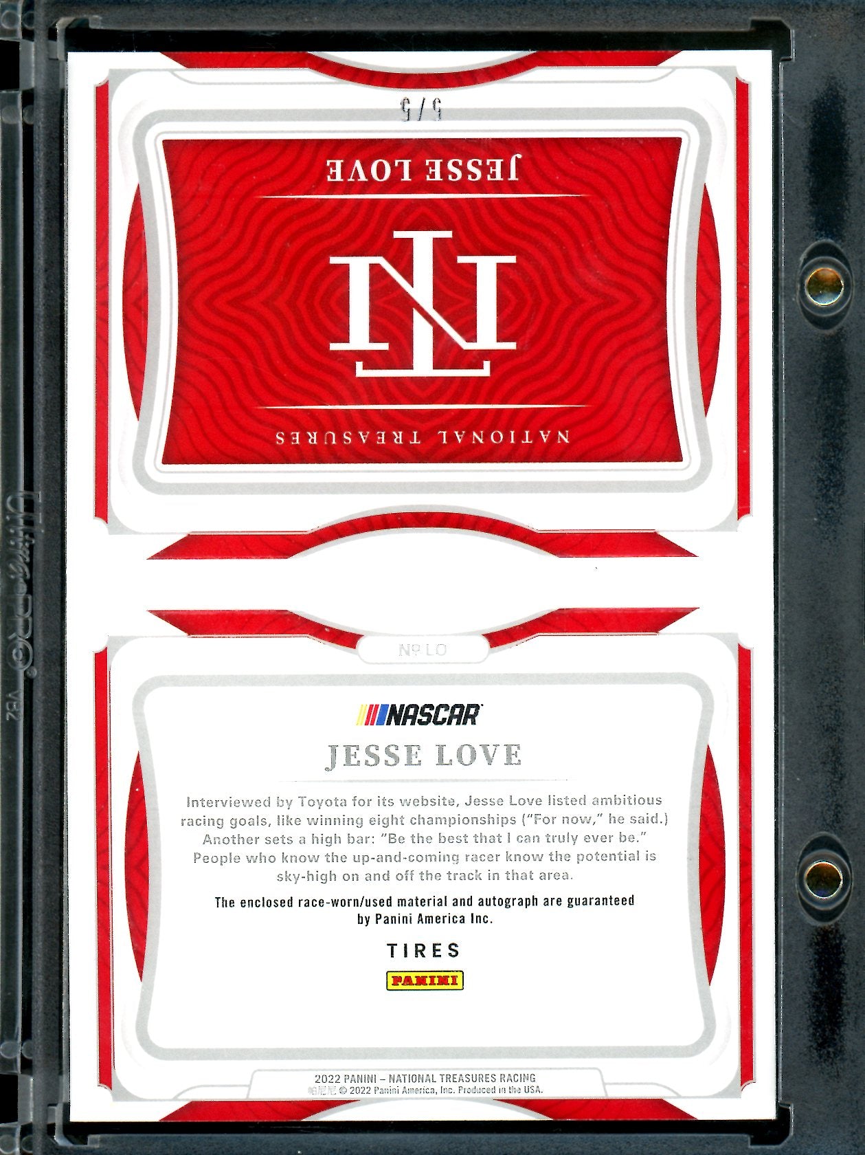 2022 Panini National Treasures Jesse Love Booklet Patch Auto /5 NASCAR - Trading Card Market