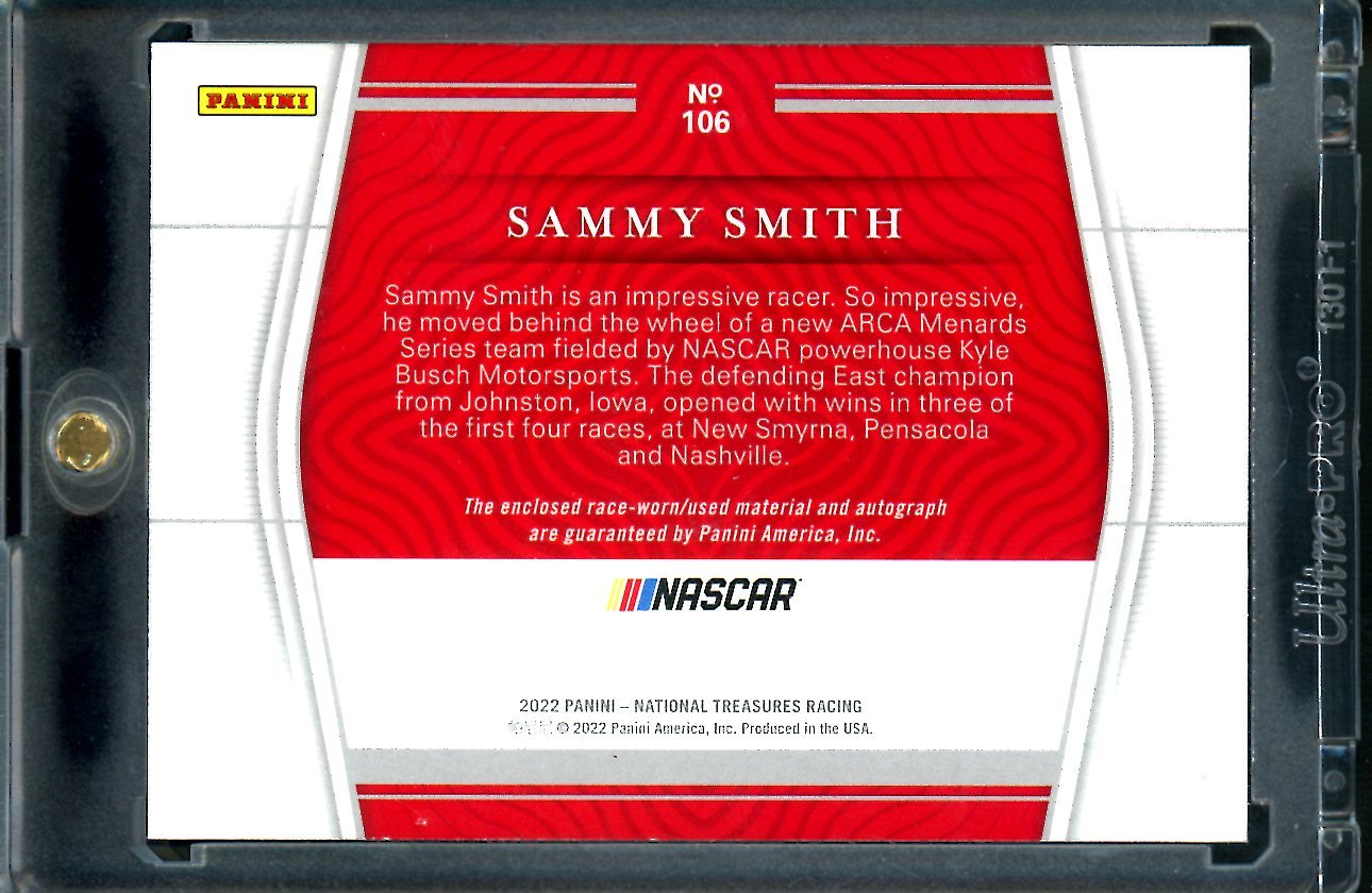2022 Panini National Treasures Sammy Smith Rookie RPA /10 NASCAR - Trading Card Market