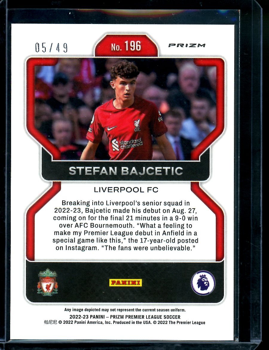 2022/23 Panini Prizm EPL Stefan Bajetic Rookie Purple /49 Liverpool FC - Trading Card Market