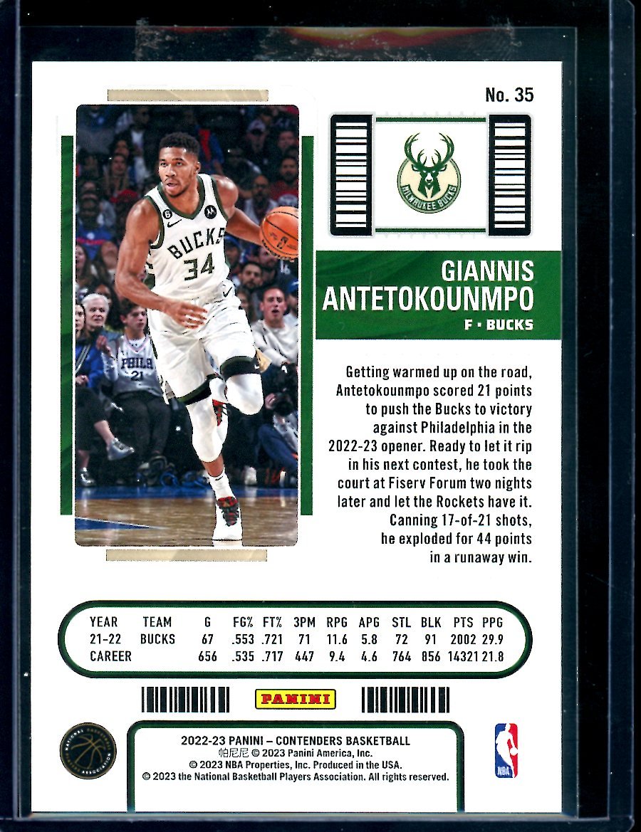 2022/23 Panini Contenders Giannis Antetokounmpo Cracked Ice /25 Bucks - Trading Card Market