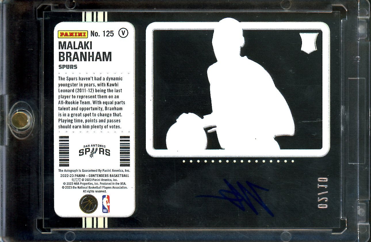 2022/23 Panini Contenders Malaki Branham Rookie Ticket Variation Clear Gold /10 Spurs - Trading Card Market