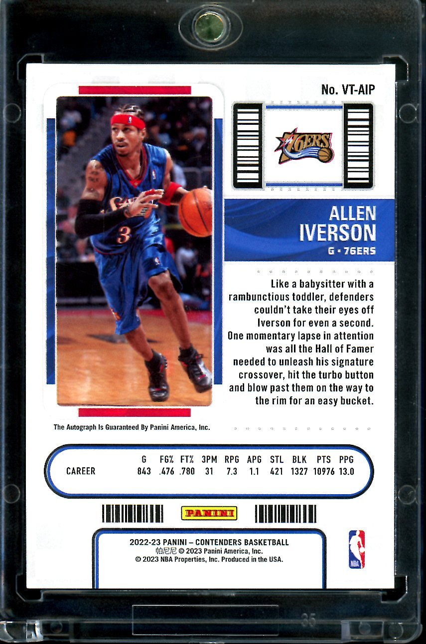 2022/23 Panini Contenders Allen Iverson The Finals Ticket Auto /49 76ers - Trading Card Market