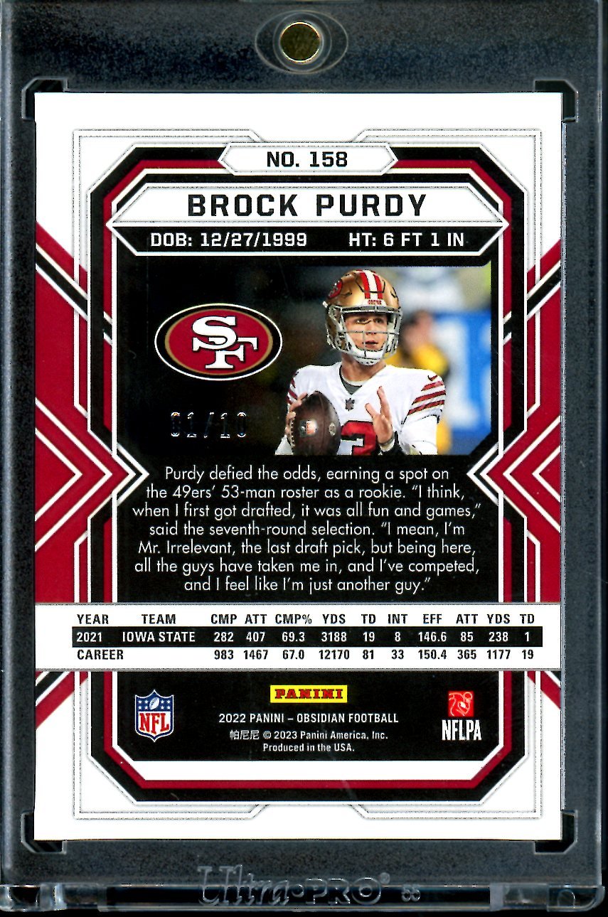 2022 Panini Obsidian Brock Purdy Rookie Red Etch /10 49ers - Trading Card Market
