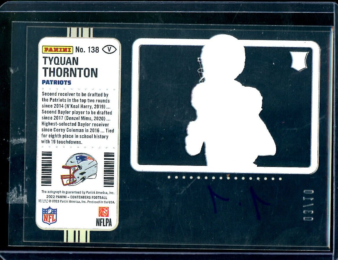 2022 Panini Contenders Tyquan Thornton Rookie Ticket Auto Clear Gold /10 Patriots - Trading Card Market