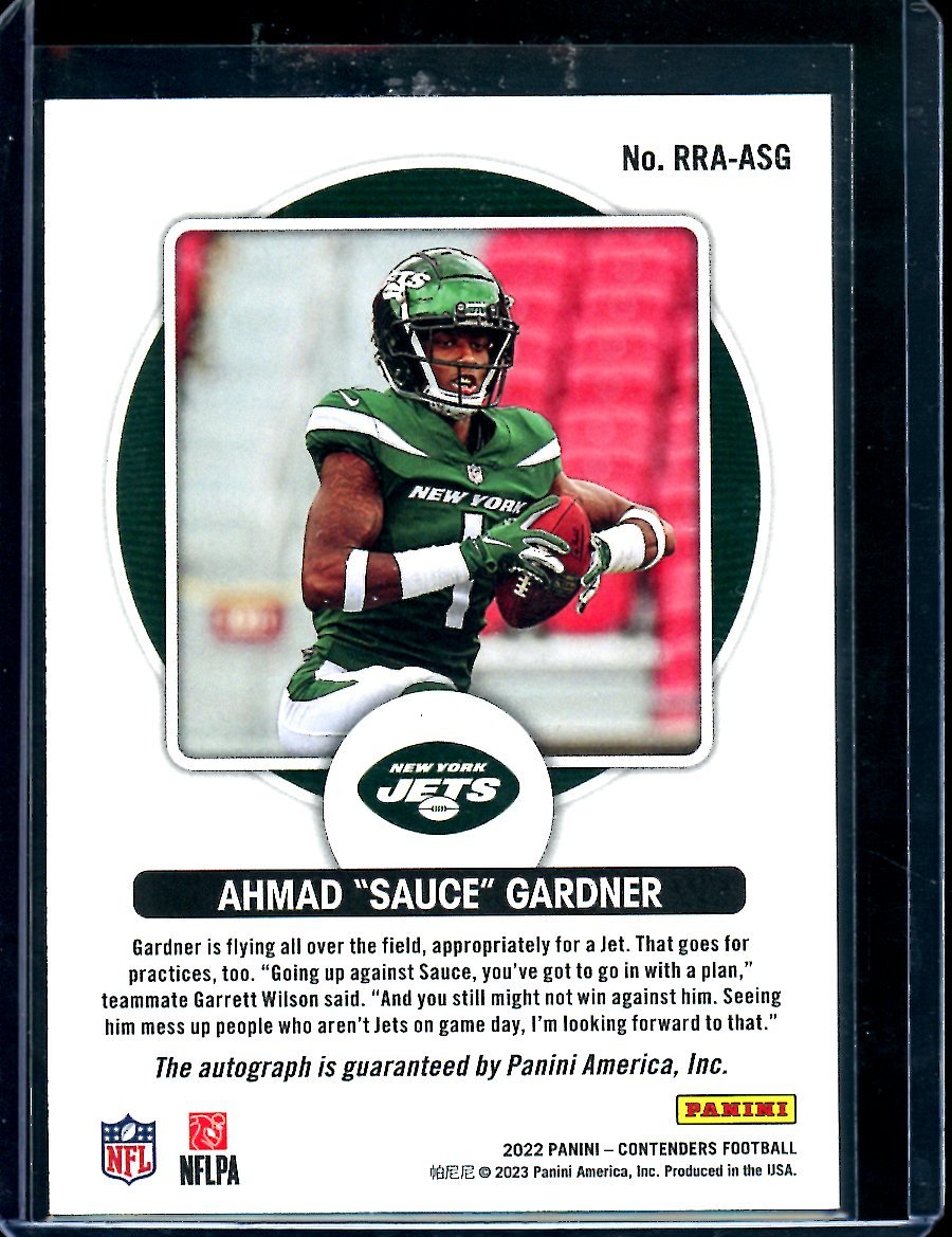 2022 Panini Contenders Ahmad "Sauce" Gardner Rookie Roundup Auto /49 Jets - Trading Card Market