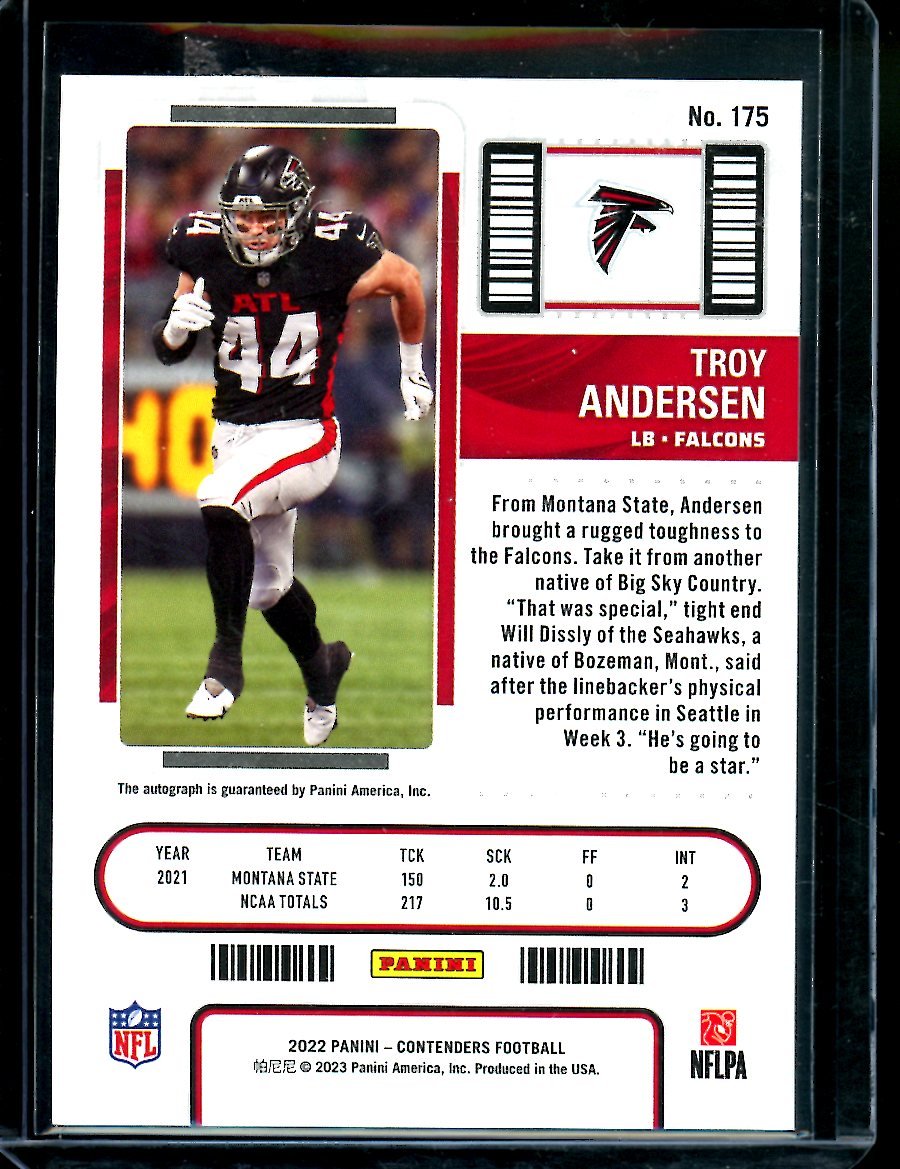 2022 Panini Contenders Troy Andersen Rookie Showcase Ticket Auto SP Falcons - Trading Card Market