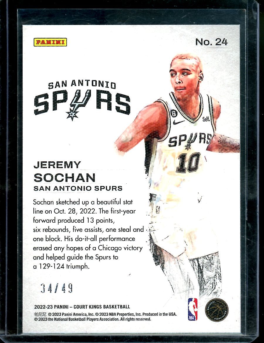 2022/23 Panini Court Kings Jeremy Sochan Rookie Works in Progress /49 Spurs - Trading Card Market