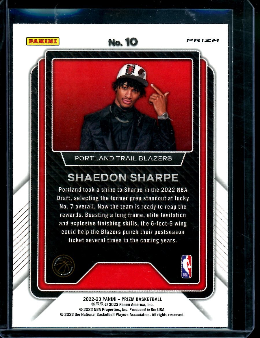 2022/23 Panini Prizm Shaedon Sharpe Rookie Luck of the Lottery Silver Trailblazers - Trading Card Market