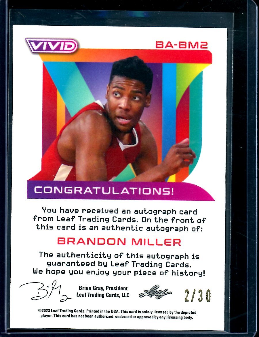 2022/23 Leaf Vivid Brandon Miller Auto /30 Alabama - Trading Card Market