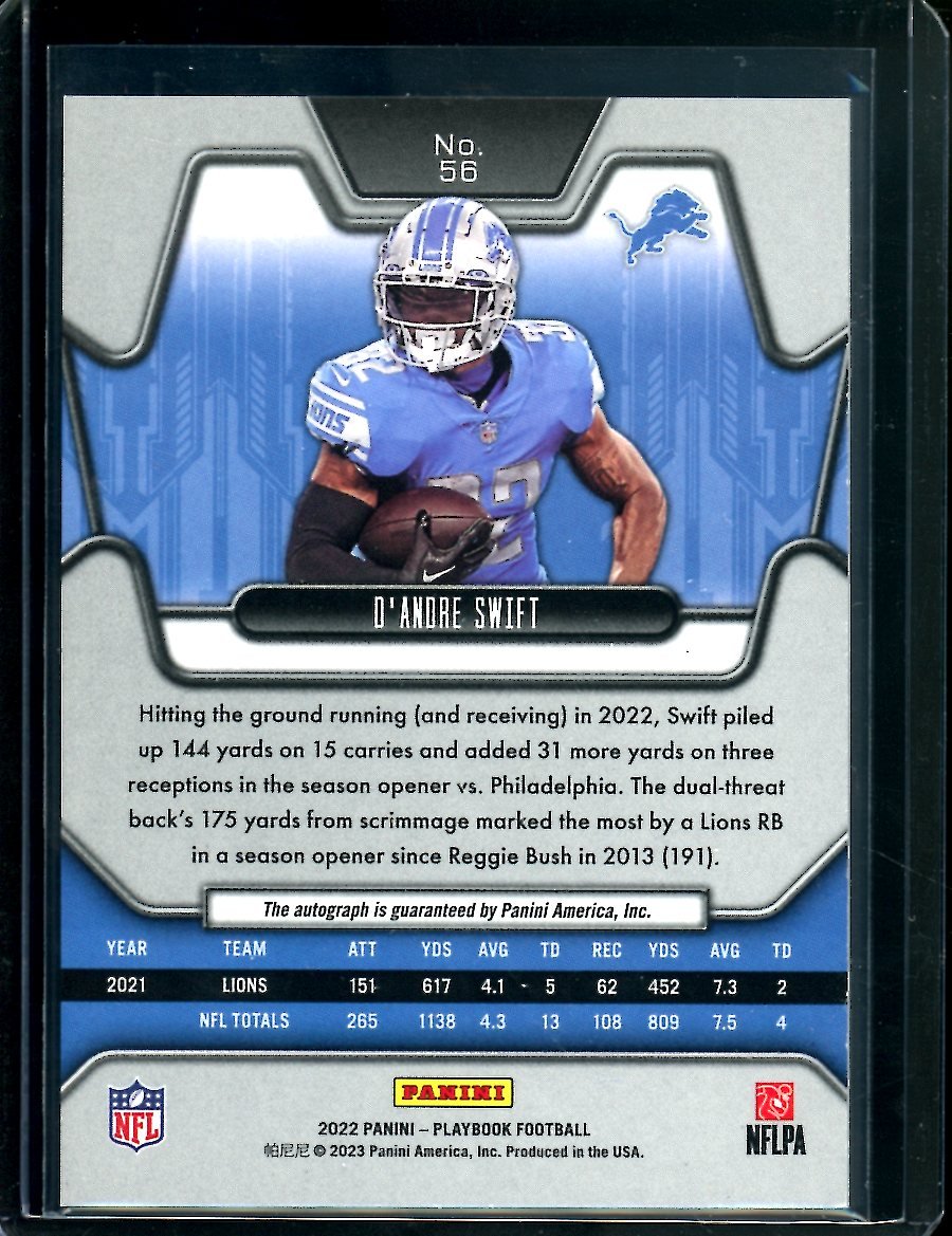 2022 Panini Playbook D'Andre Swift Auto /10 Lions - Trading Card Market