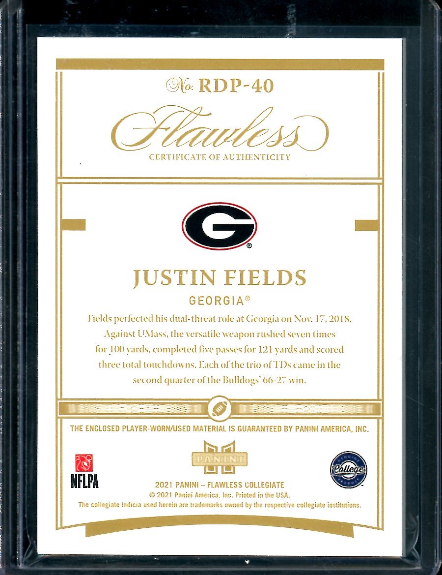 2021 Panini Flawless Collegiate Justin Fields Rookie Patch /10 Bears - Trading Card Market