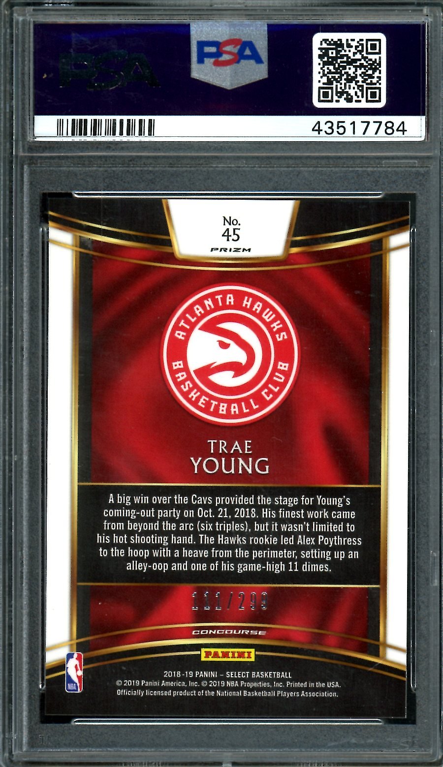 2018/19 Panini Select Trae Young Rookie Light Blue /299 PSA 10 Hawks - Trading Card Market