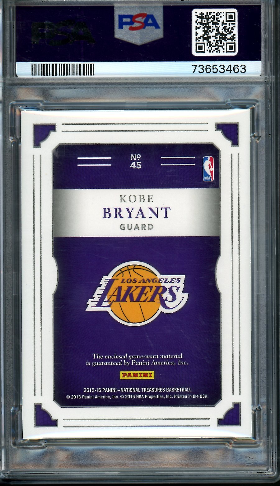 2015/16 National Treasures Kobe Bryant NBA Materials Game Used Patch /25 PSA 9 Lakers - Trading Card Market