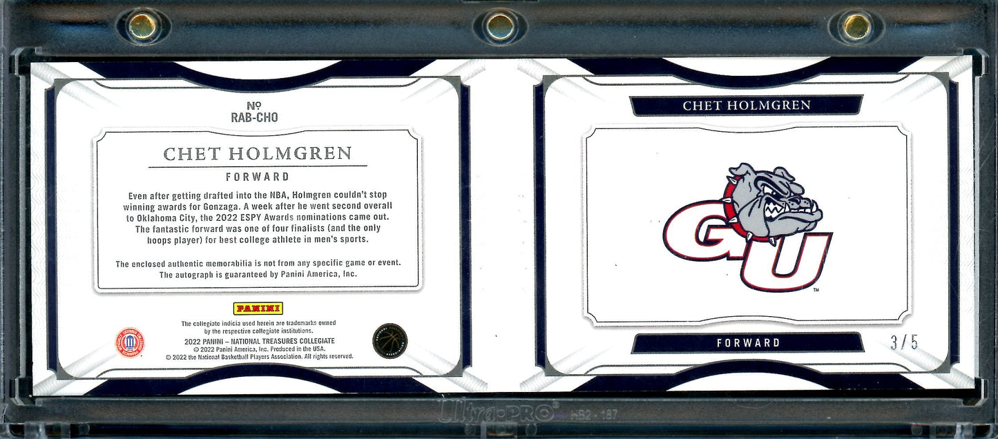 2022/23 Panini National Treasures Collegiate Chet Holmgren Rookie RPA Booklet /5 Laundry Tag Thunder - Trading Card Market