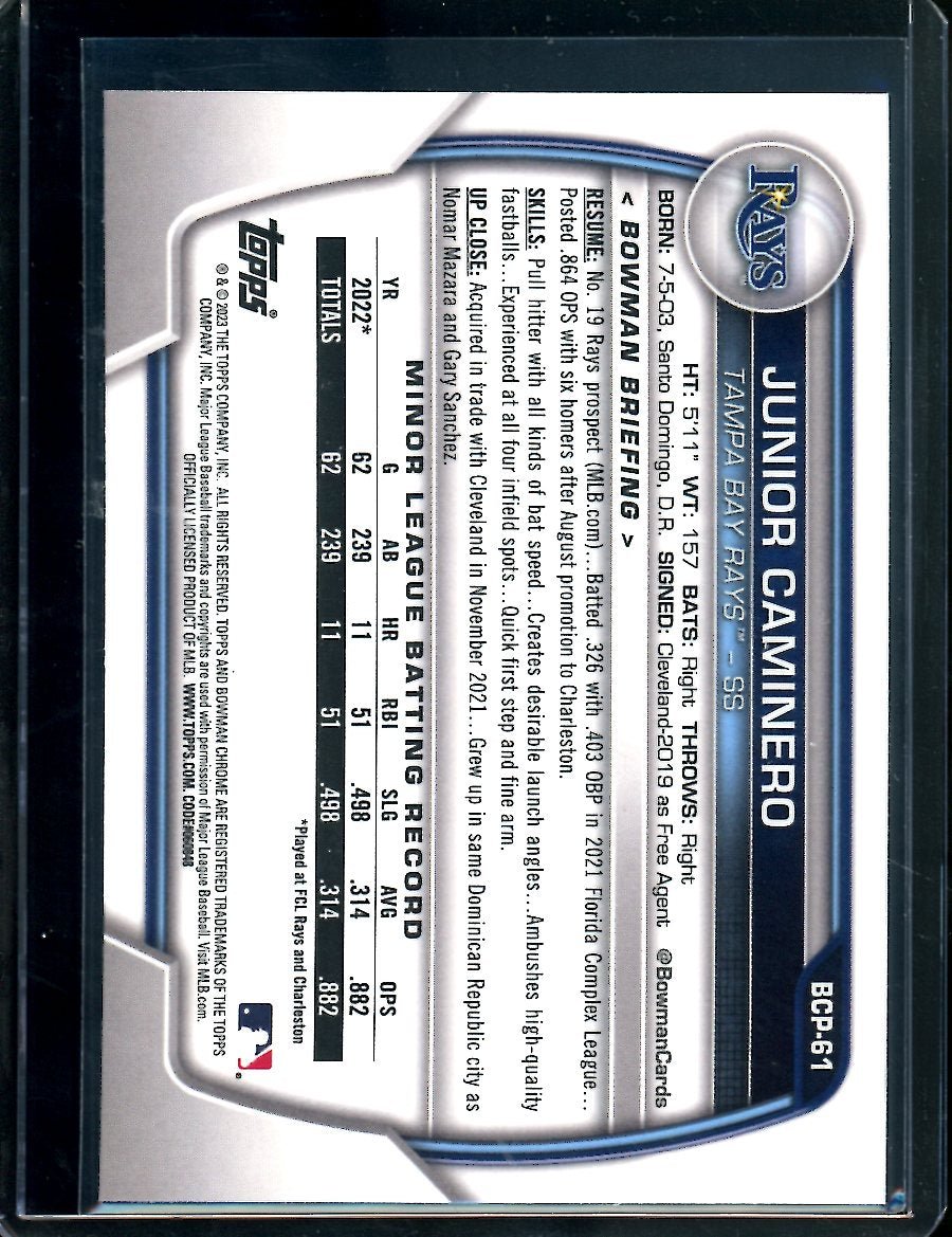 2023 Bowman Sapphire Junior Caminero 1st Bowman Sapphire Rays - Trading Card Market