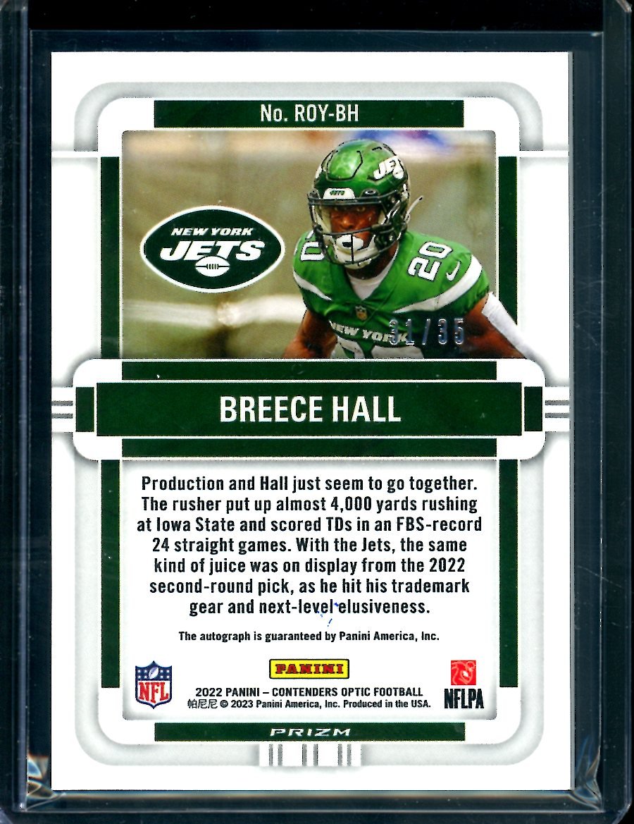 2022 Panini Contenders Optic Breece Hall Rookie of the Year Orange /35 Jets - Trading Card Market
