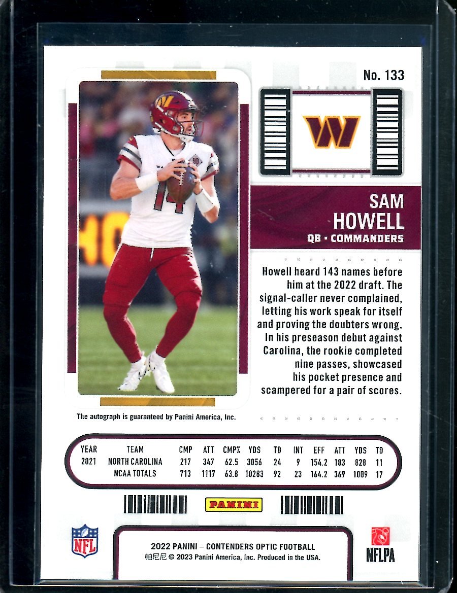 2022 Panini Contenders Optic Sam Howell Rookie Auto Commanders - Trading Card Market