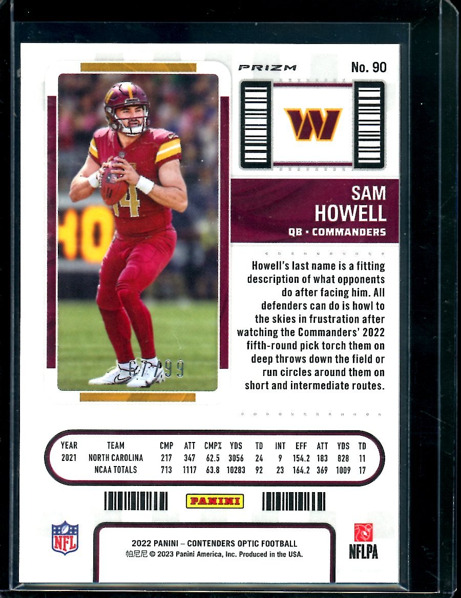 2022 Panini Contenders Optic Sam Howell Rookie Blue /99 Commanders - Trading Card Market