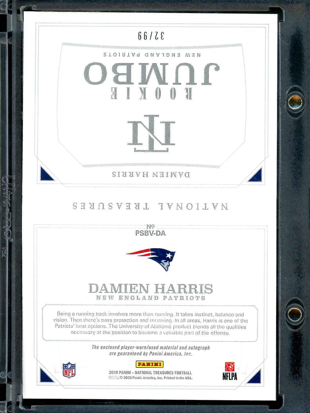 2019 Panini National Treasures Damien Harris Rookie Jumbo Booklet /99 Patriots - Trading Card Market