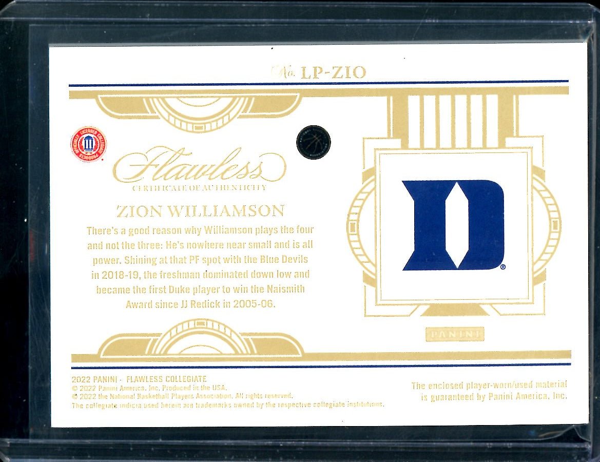 2022/23 Panini Flawless Collegiate Zion Williamson Patch /20 Pelicans - Trading Card Market
