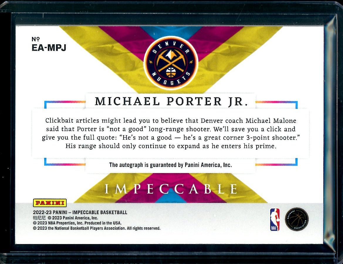 2022/23 Panini Impeccable Michael Porter Jr. Extravagance Auto /25 Nuggets - Trading Card Market