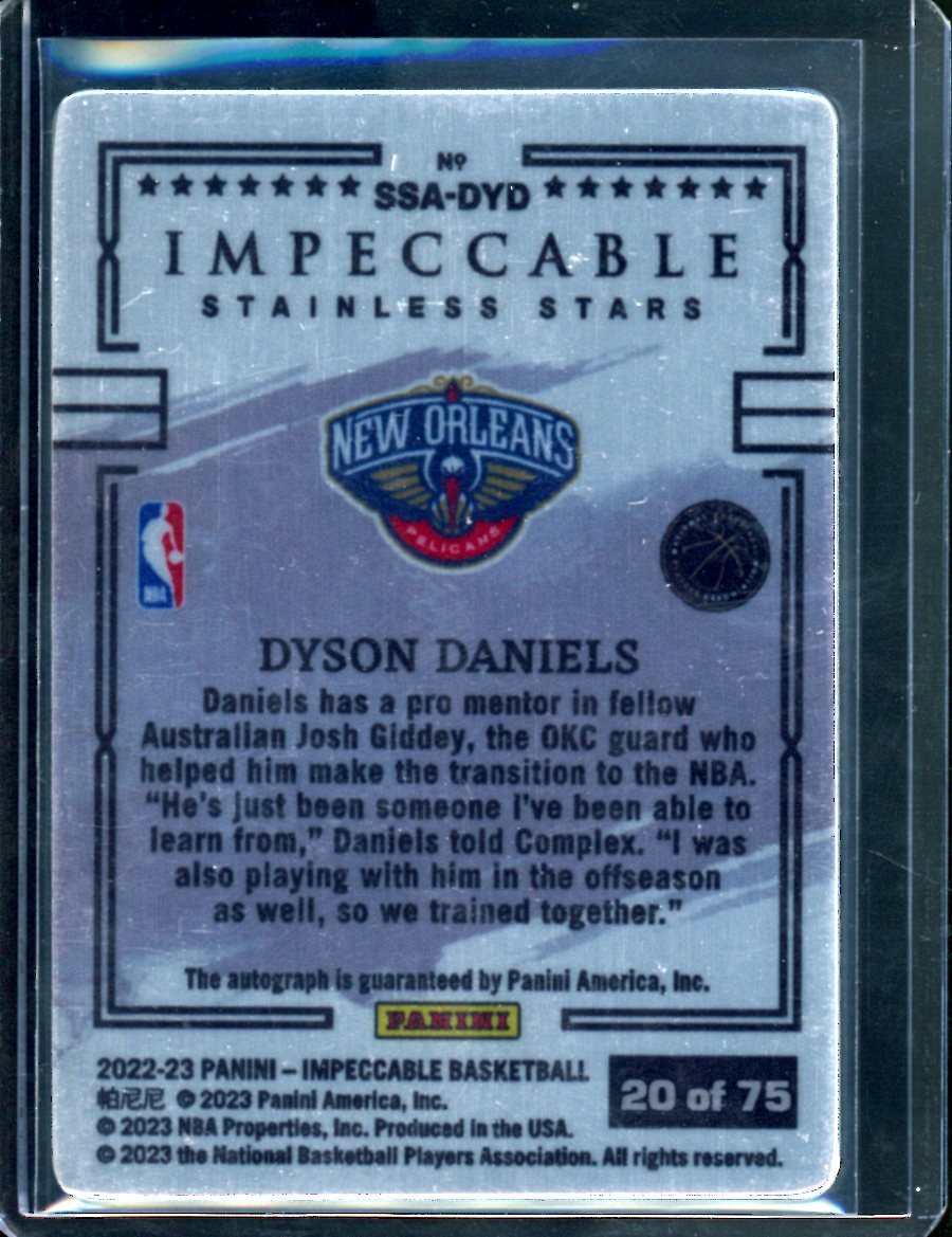 2022/23 Panini Impeccable Dyson Daniels Rookie Auto Stainless Stars /75 Pelicans - Trading Card Market
