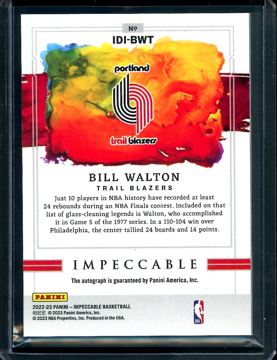 2022/23 Panini Impeccable Bill Walton Indelible Ink Auto /25 Trailblazers - Trading Card Market