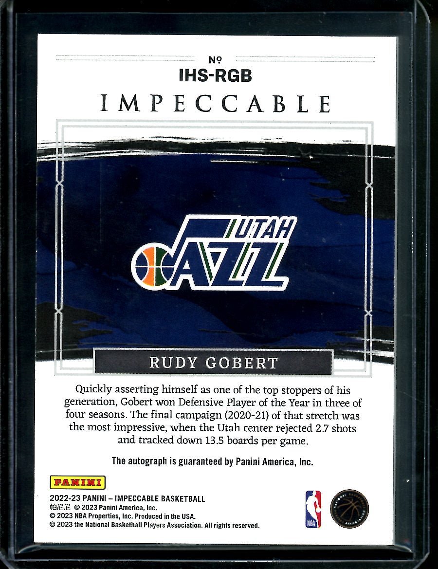 2022/23 Panini Impeccable Rudy Gobert Honors Auto Gold /10 Jazz - Trading Card Market