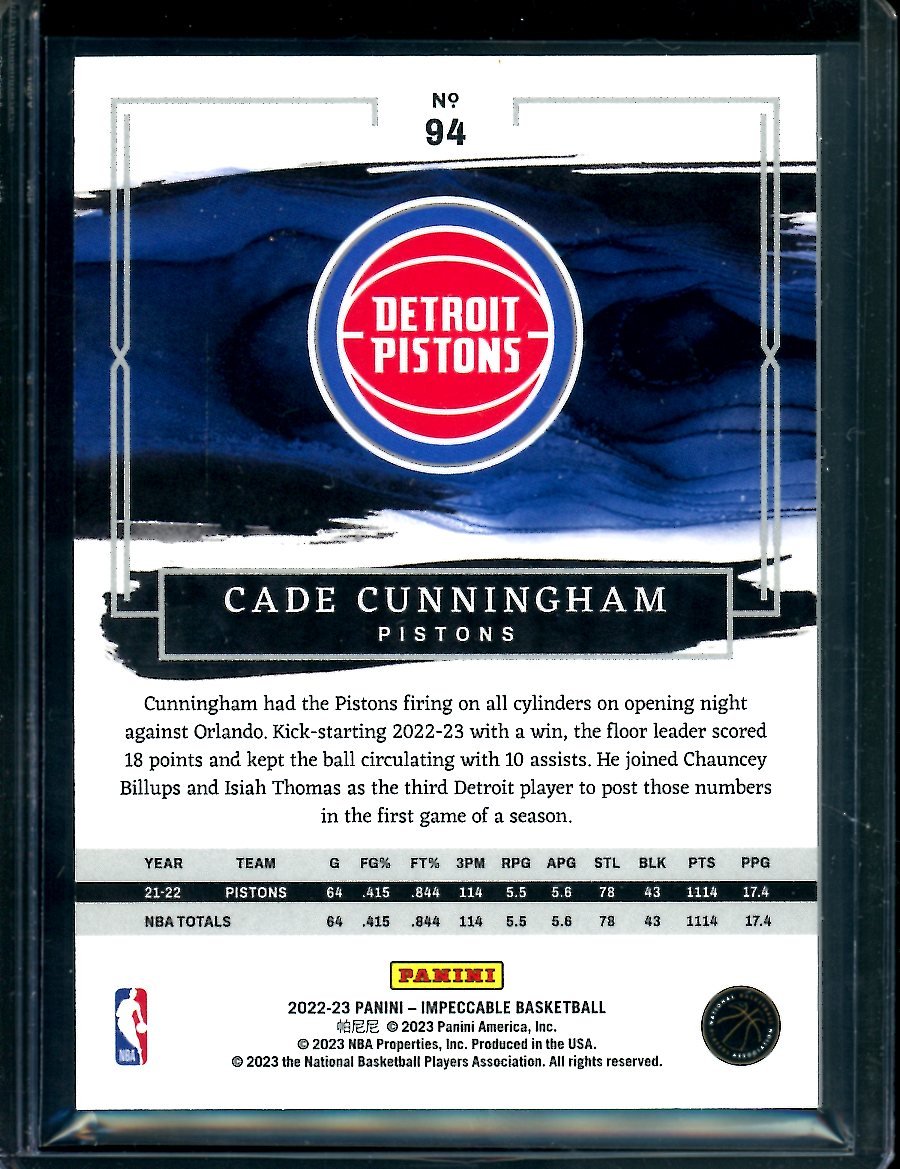 2022/23 Panini Impeccable Cade Cunningham Gold /10 Pistons - Trading Card Market