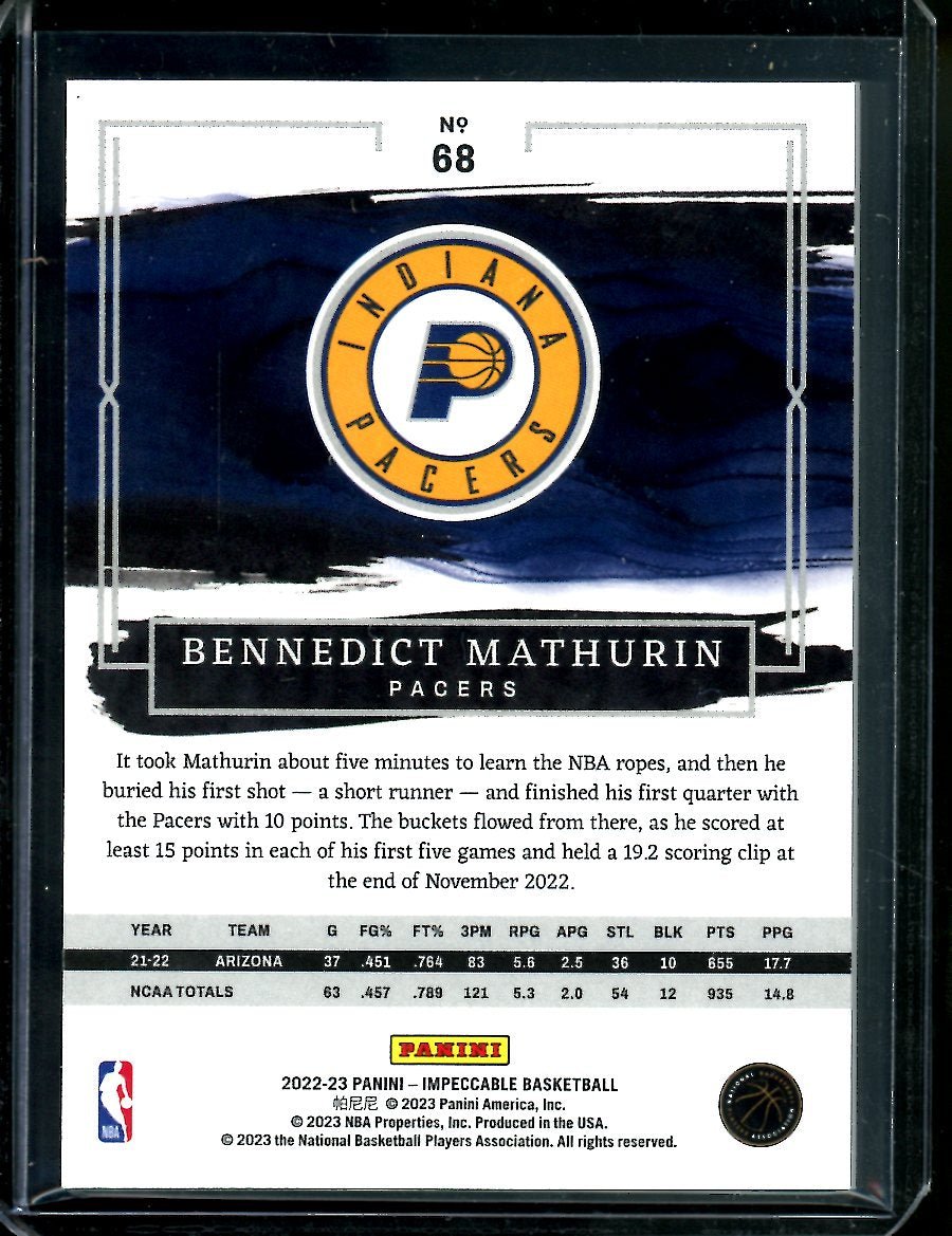 2022/23 Panini Impeccable Bennedict Mathurin Rookie /75 Pacers - Trading Card Market