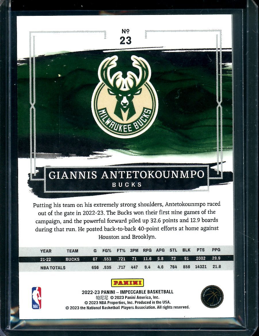 2022/23 Panini Impeccable Giannis Antetokounmpo Gold /49 Bucks - Trading Card Market