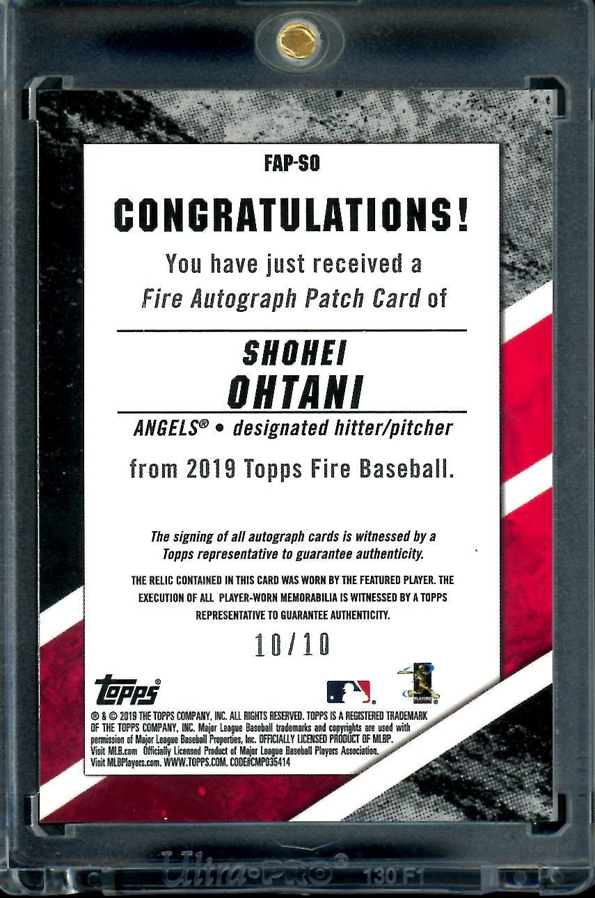 2019 Topps Fire Shohei Ohtani Patch Auto /10 Angles - Trading Card Market